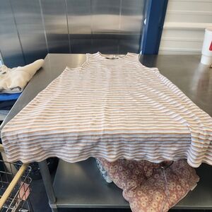 American Eagle Outfitters White and Light Tan Striped Maxi Dress